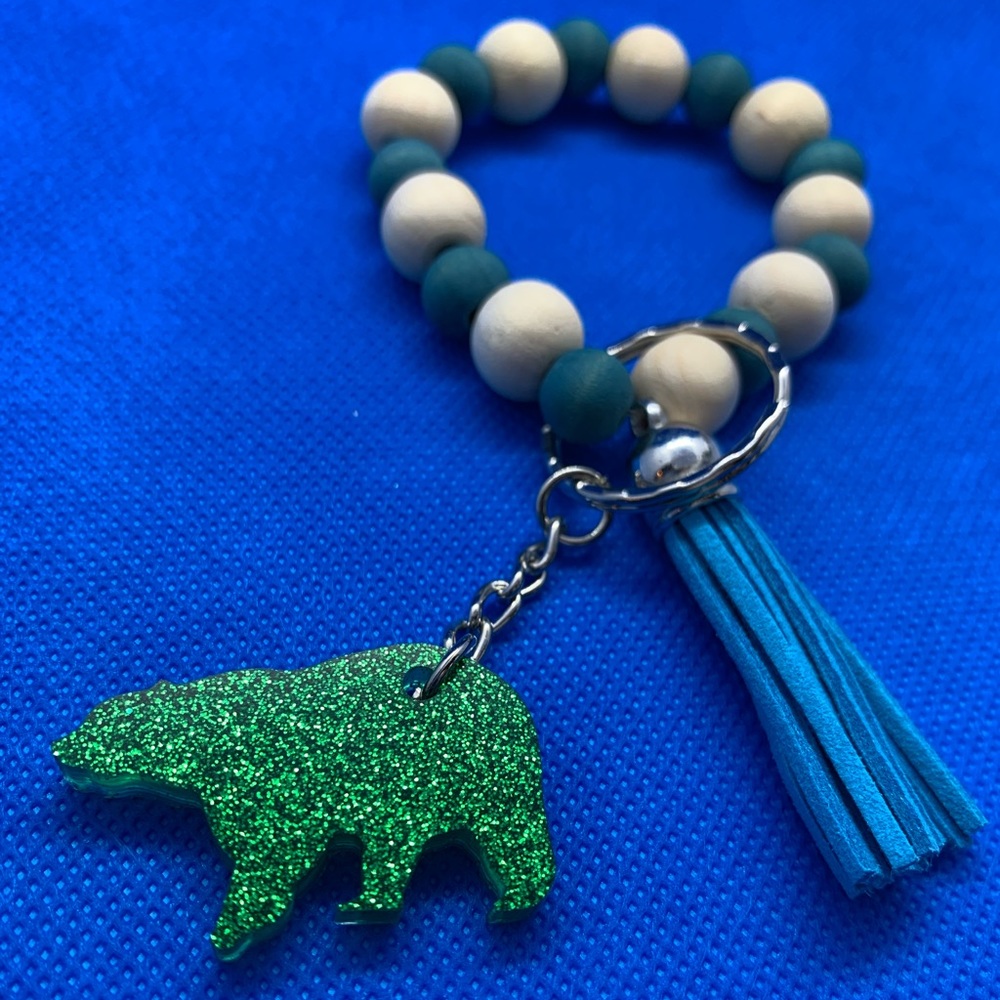 Hand Dyed Keychain Bracelet With Bear Keychain